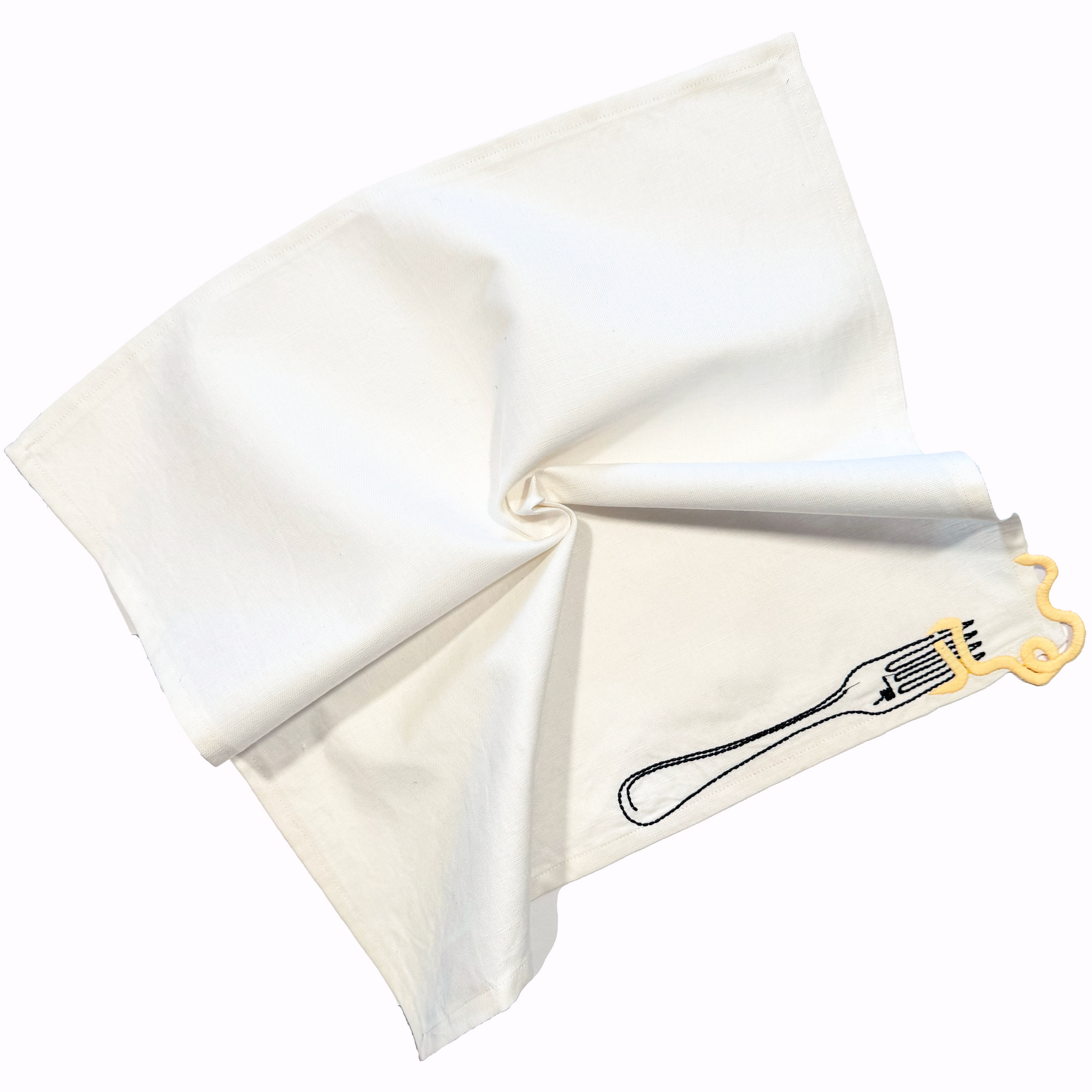 Fork Twist Linen Noodle Napkins, White, set of 2